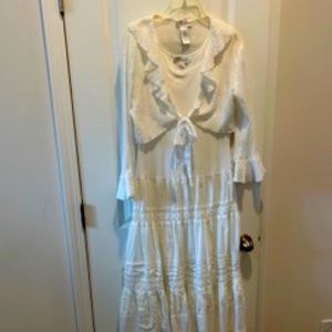 Whimsical 90's  White Cotton Gauze and Lace Dress with Bolero - Size 10 NWT